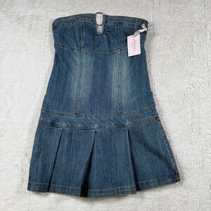 Vintage NWT Brooklyn Girl Mini Pleated Denim Y2K Strapless Mini Dress
